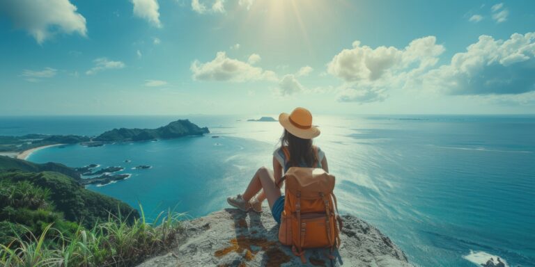 Solo Traveler Gazing at the Expansive Ocean View