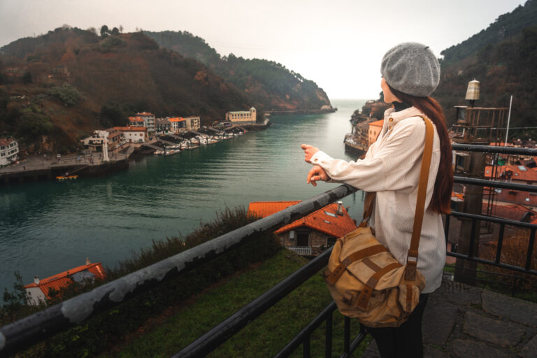 Tourist on a high viewpoint